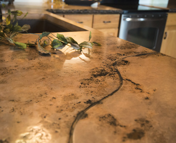 kitchen concrete countertop with line detailing