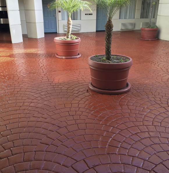 brick looking floor with plants