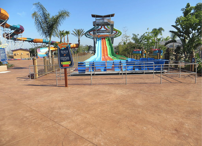 brown textured imprinted concrete at waterpark