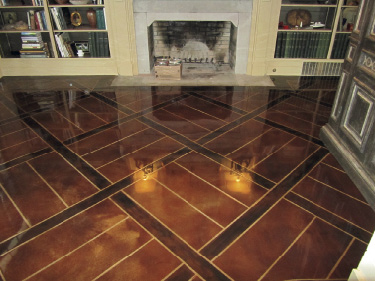 Add Dimension to Stained Concrete by erasing intersections to create a basket weave 