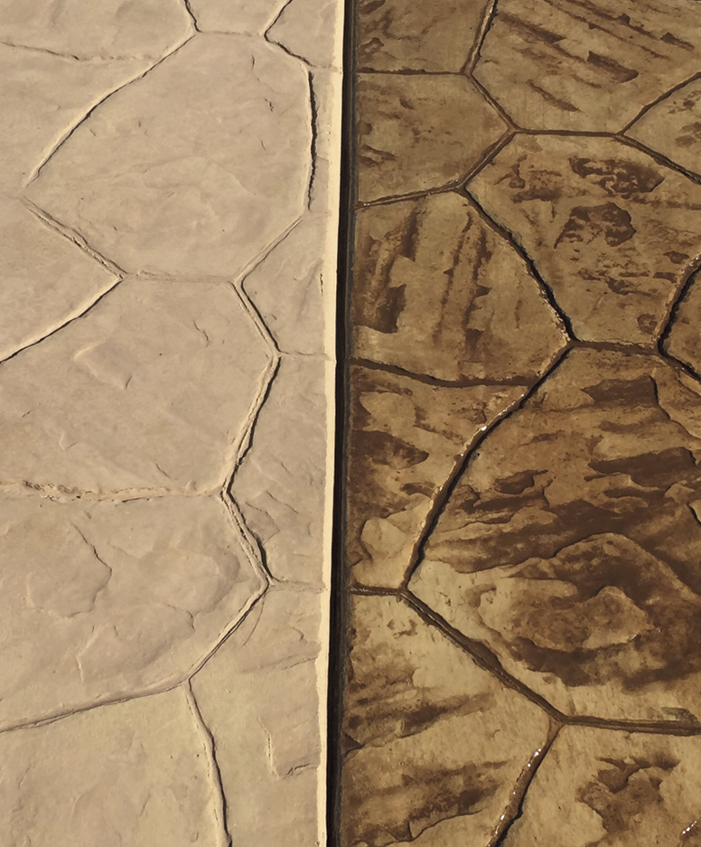 two stamped concrete applications side by side