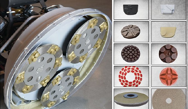 Various abrasives are available for Lavina concrete polishing machines