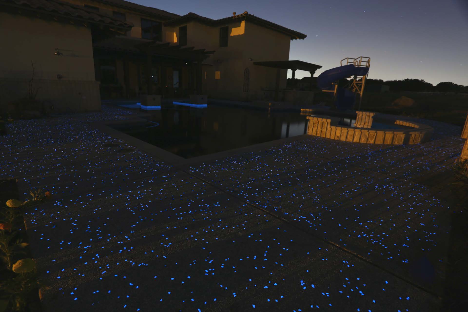 Outdoor Rooms like this one with photoluminecent aggregate glows at night