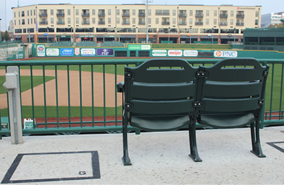 Overlay floor coating on a baseball stadium grand stands.
