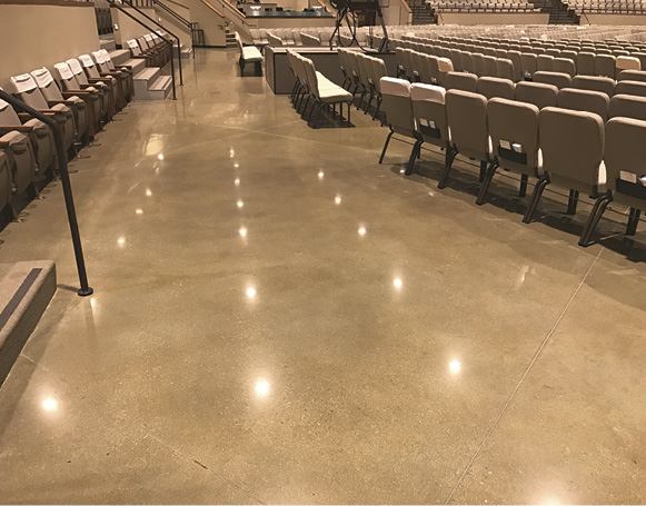 Various color choices were evaluated by the owner, with mockups created in portions of the building where the concrete floors would be carpeted over.