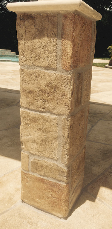 On vertical applications, a limestone overlay can be applied up to 3/4 inch thick. Photos courtesy of Chris Sullivan