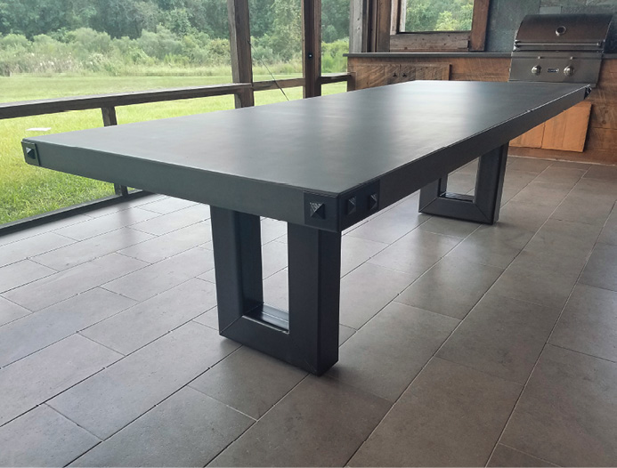 Large GFRC table for an outside kitchen with bolts on the corner.