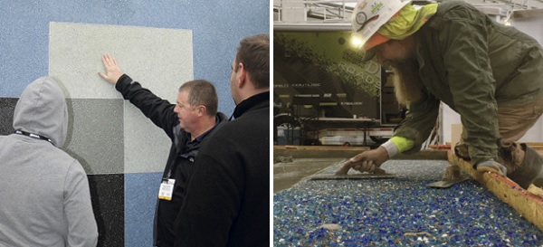 World of Concrete attendees feel a textured concrete wall at Decorative Concrete Live!
