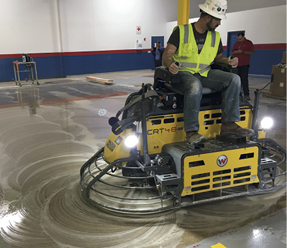 Ride-on power trowels from several different manufacturers can be adapted for concrete grinding/polishing with the Concria system.