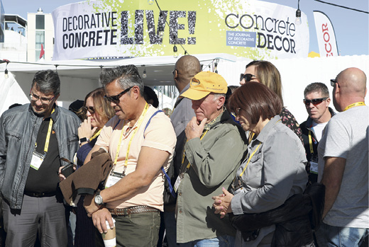 Crowds gather to watch sponsors work on concrete projects at Concrete Decor's Decorative concrete Live at World of Concrete 2018.
