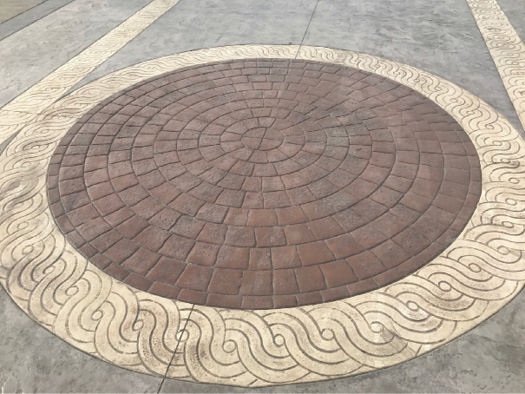 Bomanite of Southeast Asia used Bomanite color hardener and imprinting tools to create more than 21,500 square feet of colorful stamped concrete at the upper-end Oasiz Hotel resort in Bhutan, Philippines.