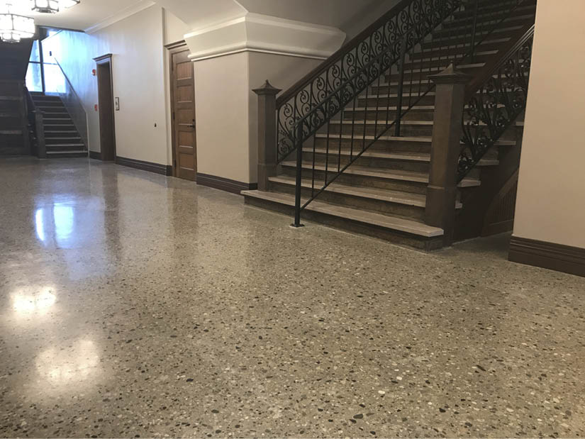 Viridian Architectural Design initially wanted to resurface the ground floor of the circa 1875-1895 Fulton County Courthouse in Rochester, Indiana. Photos courtesy of Dancer Concrete Design
