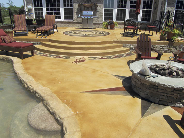 Figure 3 was an interesting challenge. My client wanted a pool deck like what you would find in New Mexico. I prepared a lot of samples ahead of time and decided to add a sand color to the white overlay as a ground color.
