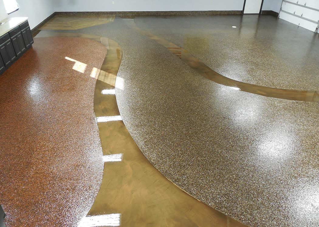 Who says a floor has to have only one look? Theres plenty out there, including chips, metallics and overlays for the installer willing to get creative for an appreciative customer. Photo courtesy of Advanced Epoxy
