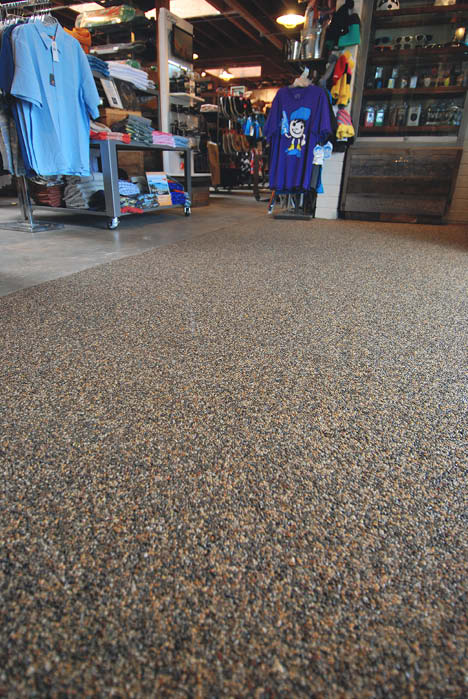 Retail space with a concrete overlay.