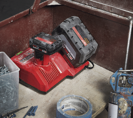 Not just the batteries are improving with cordless tools. Chargers are getting better and faster all the time, and are becoming a common sight in service trucks and on job sites. Photo courtesy of Milwaukee Tool