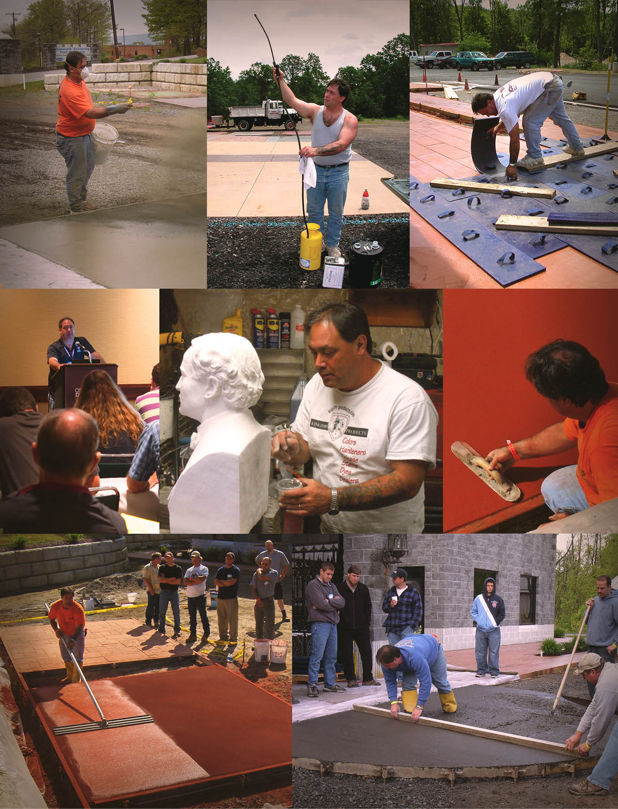 A montage of Bart Sacco in the decorative concrete industry over the years.