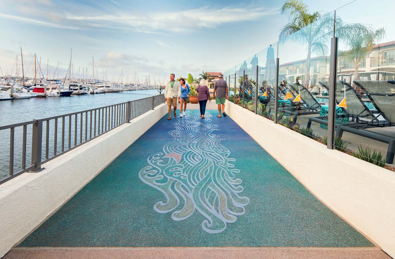 This boardwalk at the Kona Kai resort in San Diego netted T.B. Penick & Sons a second-place win in the 11th annual competition sponsored by the American Society of Concrete Contractors Decorative Concrete Council. The category was Cast-in-Place Special Finishes, Under 5,000 Square Feet.