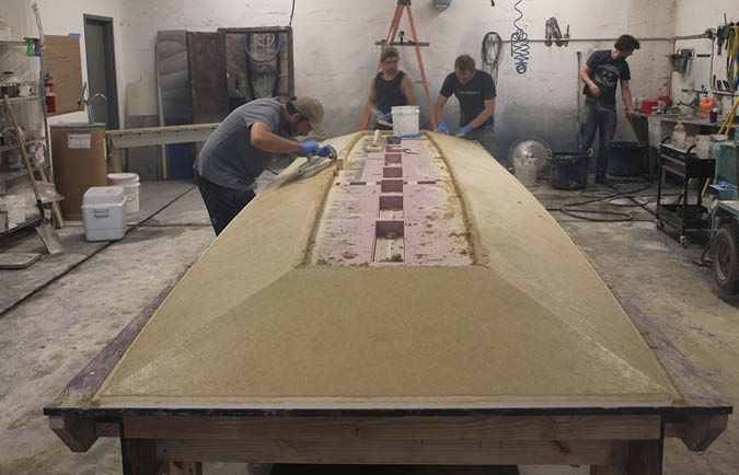The concrete table was a total of 12,000 pounds when completed.