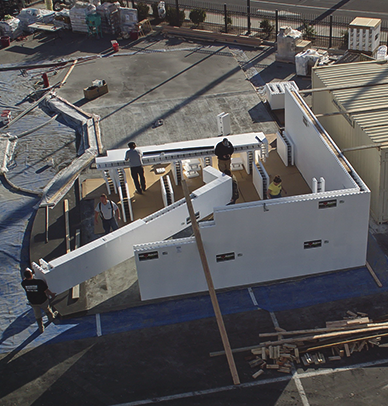 An aerial shot of the structure built with ICFs at the Decorative Concrete LIVE! display at World of Concrete.