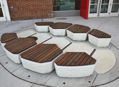 Concrete benches on an outdoor patio