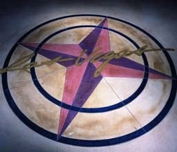 Las Vegas Convention Center decorative concrete floors were made using cemititious polymer colors and mix from Artflor to create this amazing Las Vegas compass.