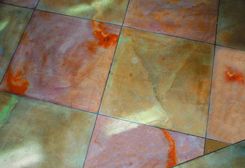 A colorful concrete floor creates depth and shows the craftsmanship of this longtime contractor.