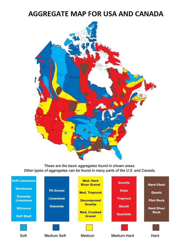 Aggregate map of the USA and Canada and its affects on your diamond blade choice.