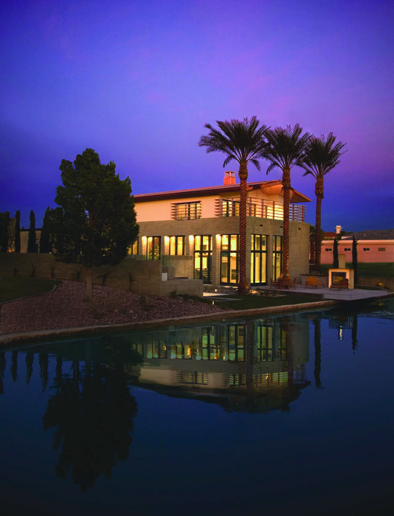 Constructed by Merlin Contracting, L.L.C., the $1.9 million, 5,180- square-foot New American Home 2004 is in the luxury community of The Lakes at West Sahara, about 15 minutes from the Las Vegas Strip.The home is described to have a modern loft design.