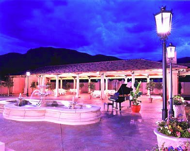 The Broadmoor Hotel lit up at night is a perfect place for a luxurious concrete patio