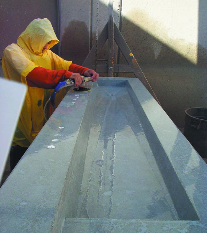 Wet grinding a concrete countertop to get a smooth surface is a step in processing a countertop from start to finish. Choose the right concrete countertop sealers for the job.