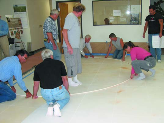 Step 1: Transfer at least three points of a curve from the blueprint onto the floor.