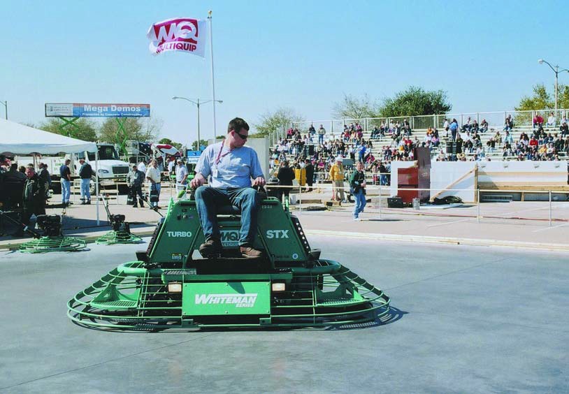 The high productivity of the ride-on helps with the fast-curing concrete used in commercial applications. But the heavy machine would obliterate a thin overlay system.