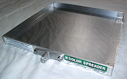 Color Spreader - The holes in the mesh are big enough to let color hardener or release agent pour through when jarred loose, but small enough to keep clumps in the tray.