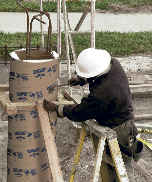 Sonoco water-resistant concrete forming tube with RainGuard technology