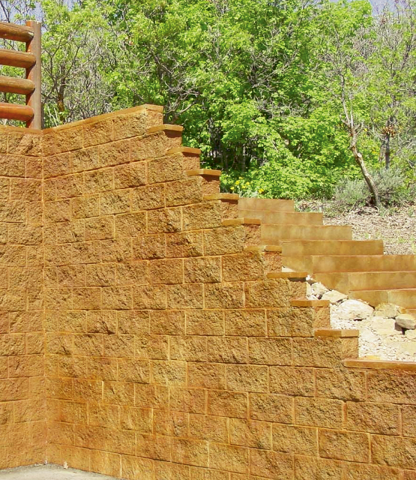 This retaining wall also incorporates steps.