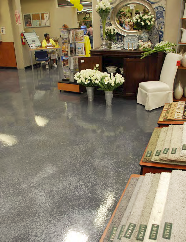 Metallic flakes give depth and richness to the Design Center's floors.