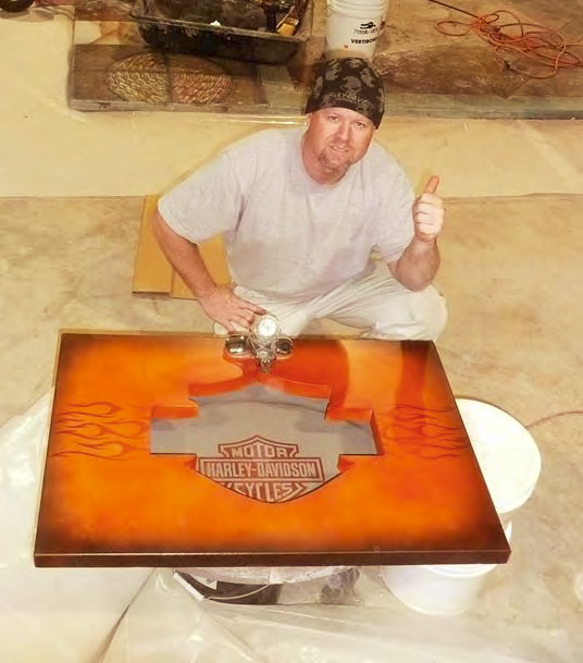 Bob Harris shows his final product having used Preitech product to create the Harley Davidson Logo.