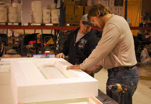 Bob Harris and Michael Eastergard discuss their next step in concrete countertop forming.