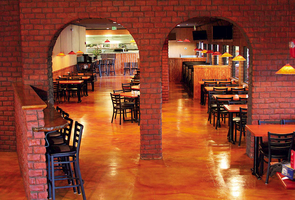 Stamped brick archways make this restaurant look vintage.