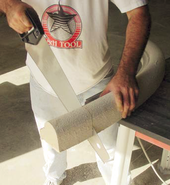 Concrete pieces created with Xtreme Lightweight can be cut with a handsaw.