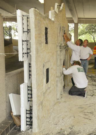 A wall made of ICF was created and the facade of the Alamo was created by attendees.