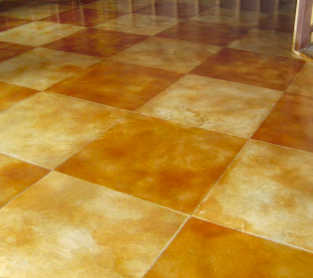 Acid stained concrete checkerboard space.