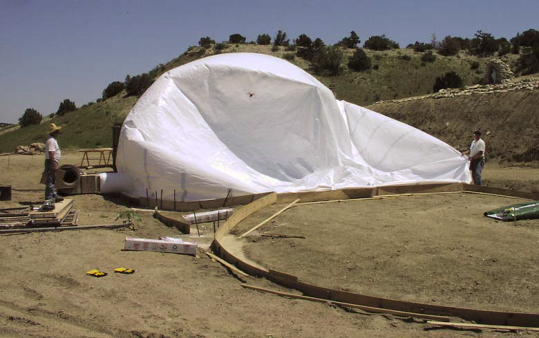 A polyester vinyl air form is inflated on-site.