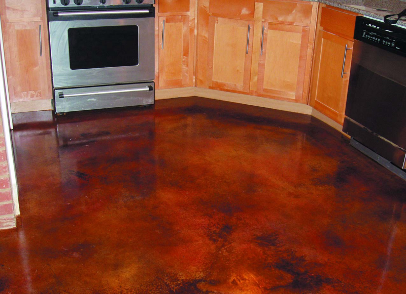 acid stained concrete in a kitchen