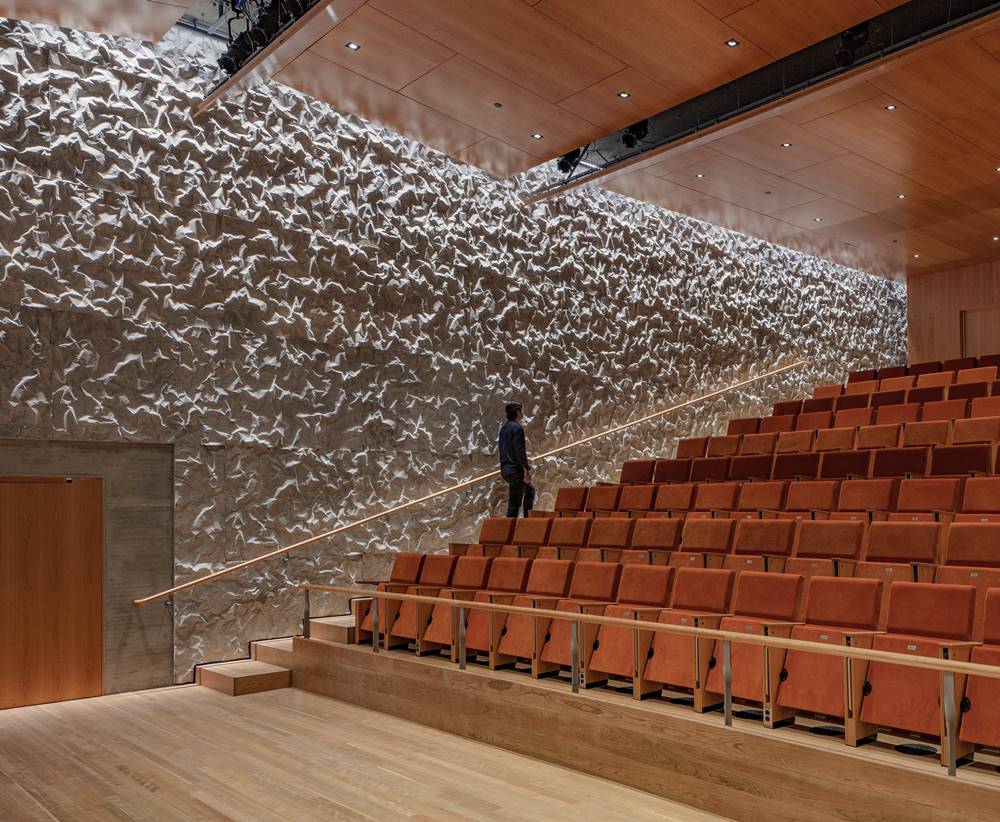 Kennedy Center Pavilions performance space with a concrete crinkle wall