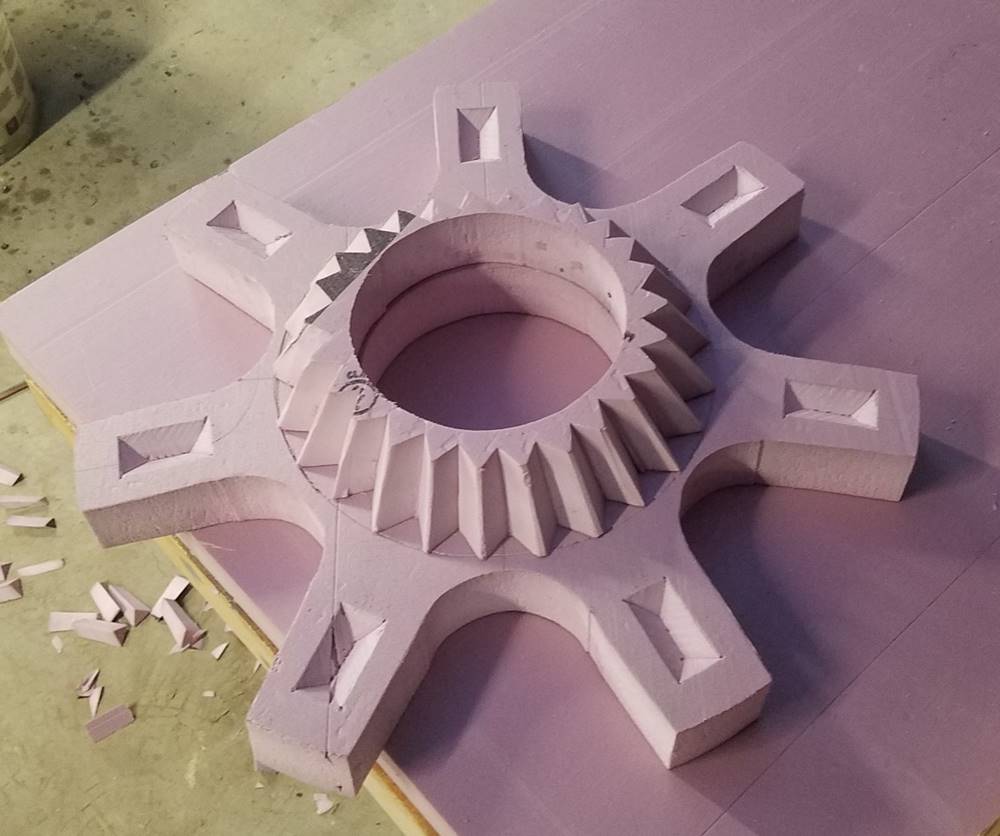 the mold of the concrete gear table made out of foam