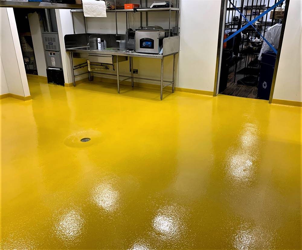 Urethane-modified Concrete in a kitchen in bright yellow