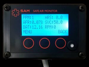 The SAM displays the levels of carbon monoxide on propane grinders 