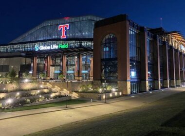 The front of the Texas Rangers Global Life Field in Arlington, Texas